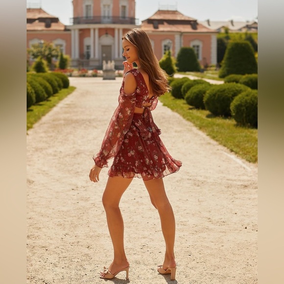 Alamour the Label Annabell Cutout Floral Sheer Floaty Mini Dress - Picture 2 of 16